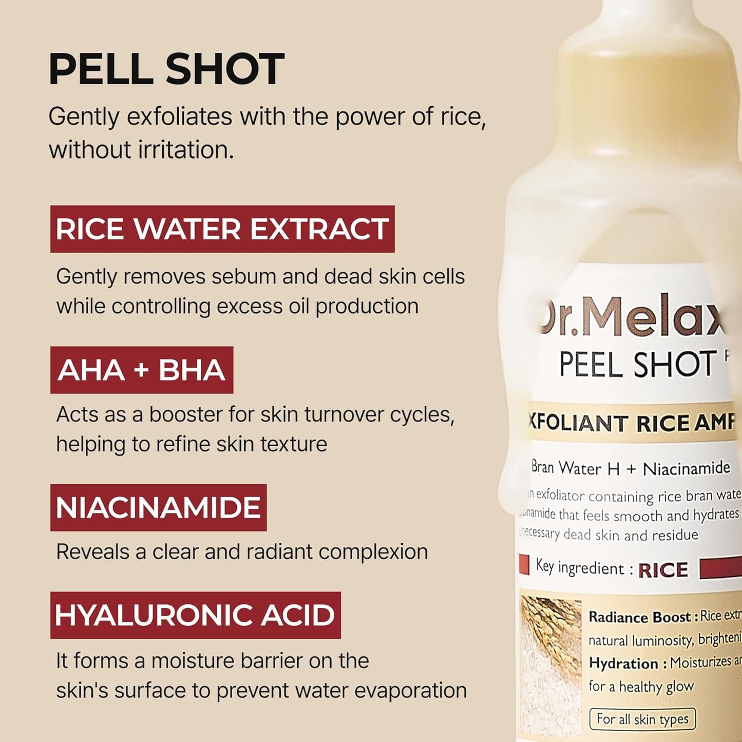 Dr.Melaxin Peel Shot Glow Exfoliant Rice Ampoule Black Rice