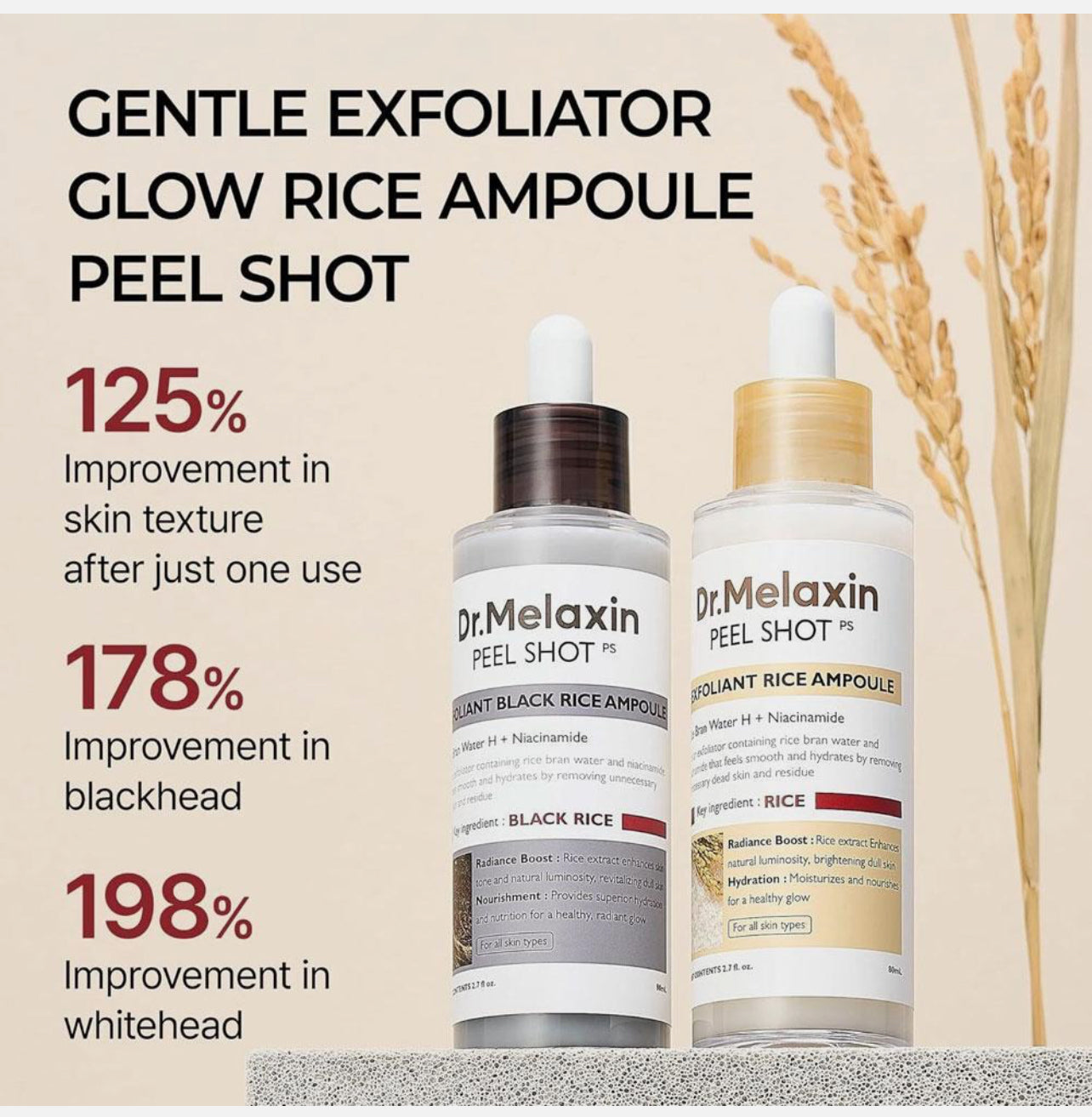 Dr.Melaxin PEEL SHOT GLOW EXFOLIANT RICE AMPOULE (WHITE RICE/BLACK RICE COMBO