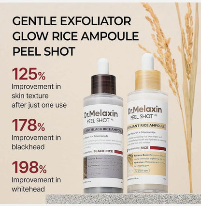 Dr.Melaxin PEEL SHOT GLOW EXFOLIANT RICE AMPOULE (WHITE RICE/BLACK RICE COMBO