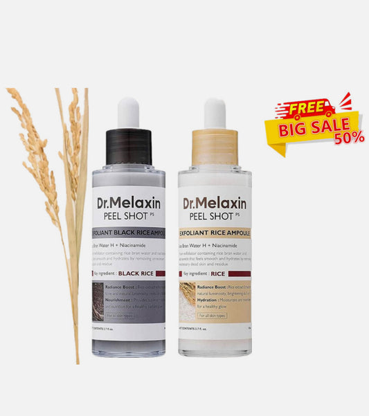 Dr.Melaxin PEEL SHOT GLOW EXFOLIANT RICE AMPOULE (WHITE RICE/BLACK RICE COMBO