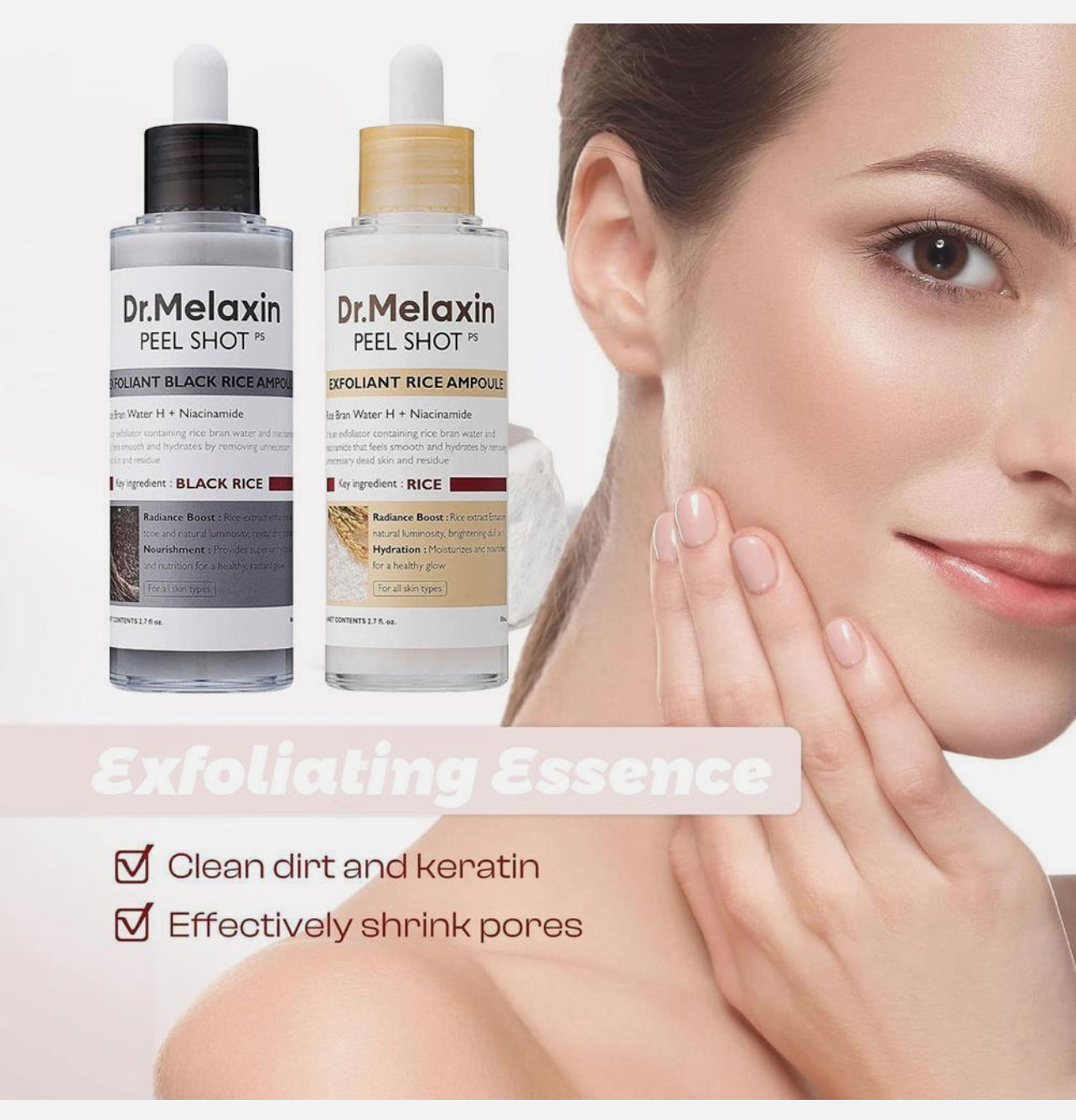 Dr.Melaxin PEEL SHOT GLOW EXFOLIANT RICE AMPOULE (WHITE RICE/BLACK RICE COMBO